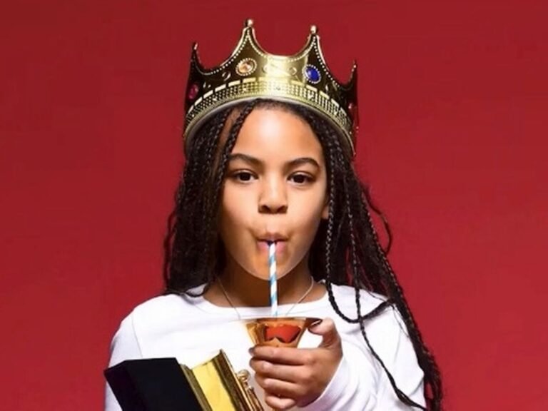 Beyonce’s daughter Blue Ivy sips from her first Grammy award
