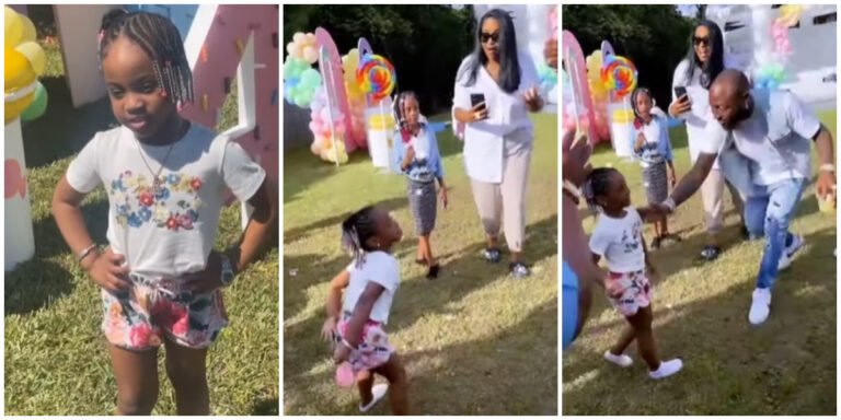 Fans react as Davido stops daughter from twerking