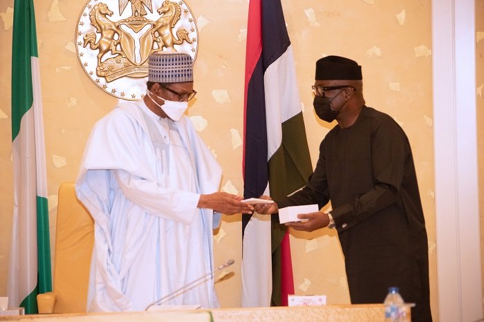 Buhari presented with made in Nigeria mobile phone