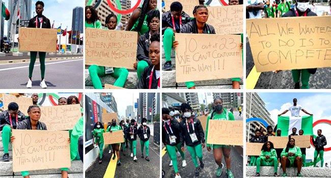 PHOTOS: ‘Dreams Shattered,’ Disqualified Nigerian Athletes Protest In Tokyo