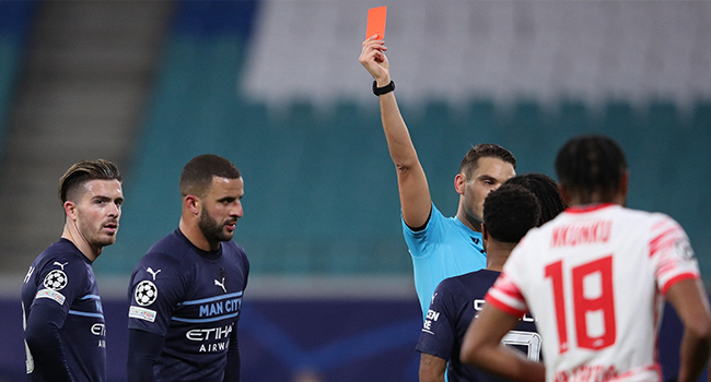 Walker Sent Off As Man City Crash At RB Leipzig