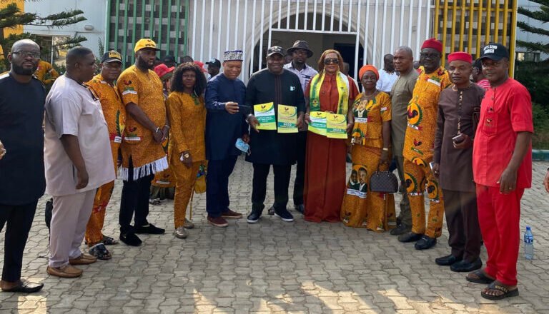 Photos: Ex-Gov Obiano Missing As Wife Picks Anambra Senatorial Race Forms