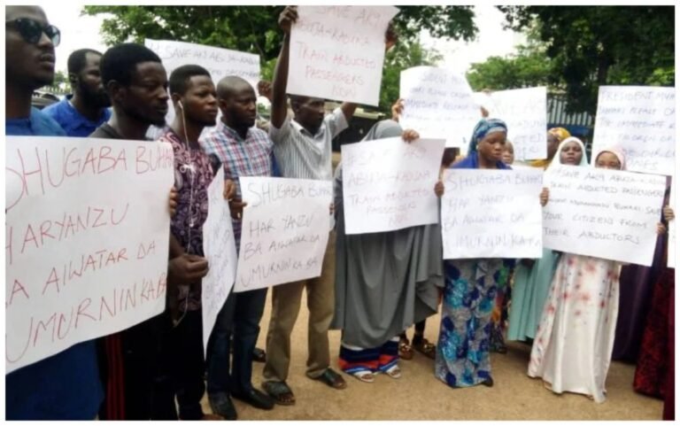 Families of 50 abducted train passengers protest in Kaduna
