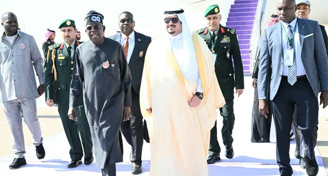 President Tinubu Arrives In Saudi For Joint Arab-Islamic Summit